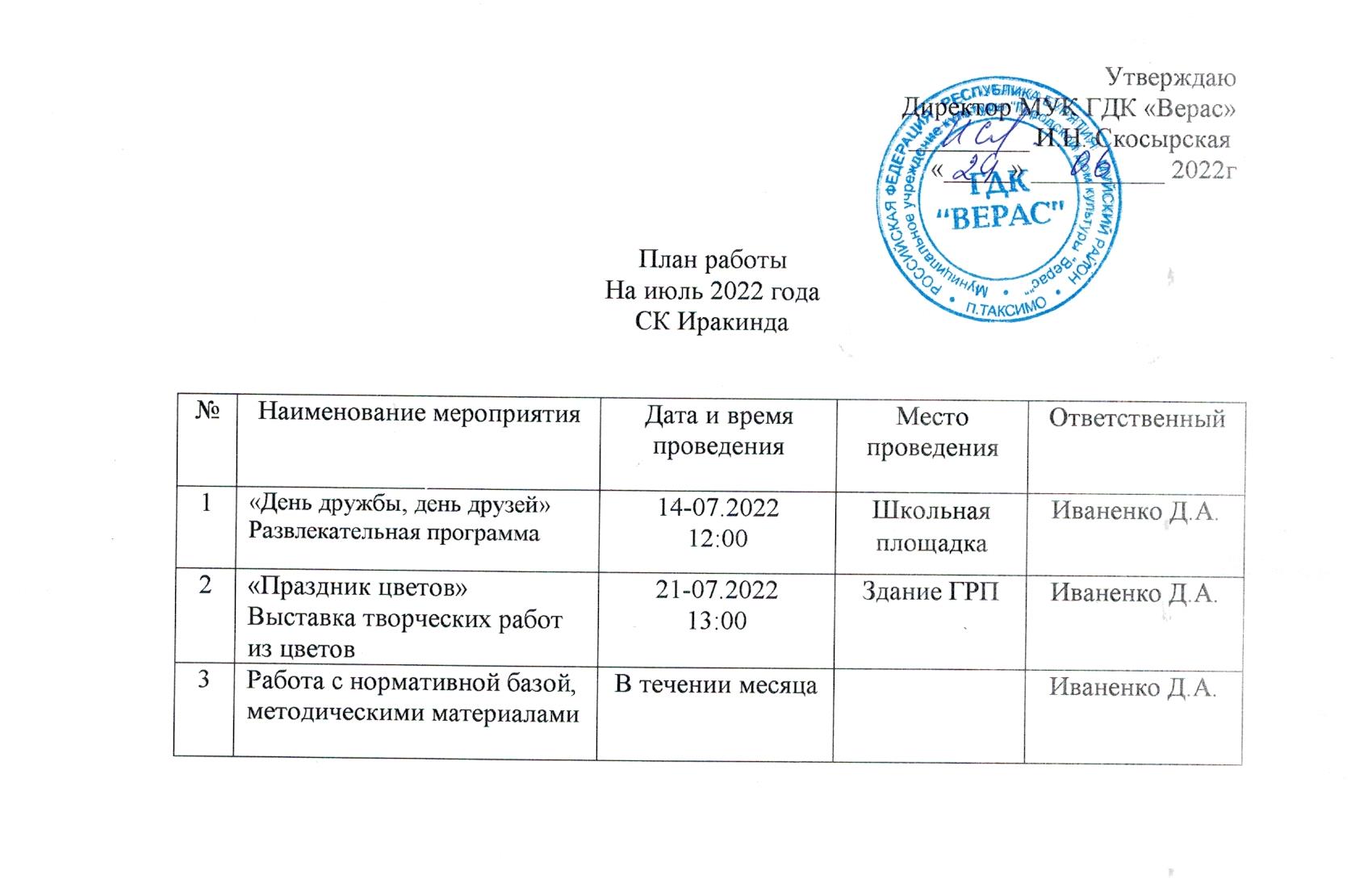 план июль иракинда
